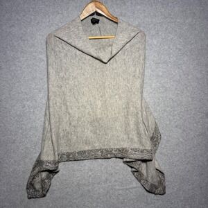Charter Club Luxury 100% Cashmere Poncho Wrap Gray Metallic Trim One Size